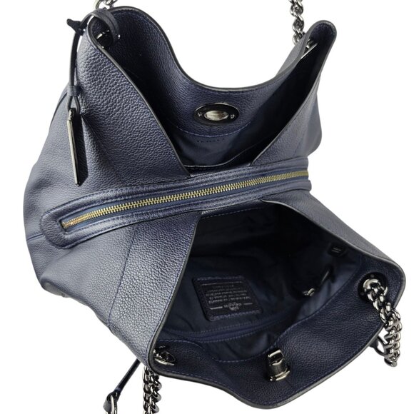Coach Edie Turnlock Edie Shoulder Bag in Pebble Navy Blue Leather 13" x 11" x 5" - Picture 6 of 11